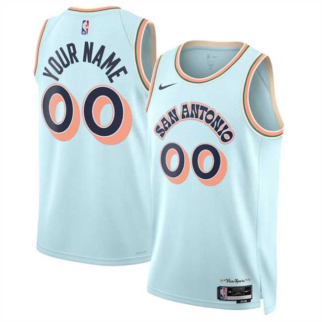 Mens San Antonio Spurs Active Player Custom Light Blue 2024-25 City Edition Stitched Basketball Jersey